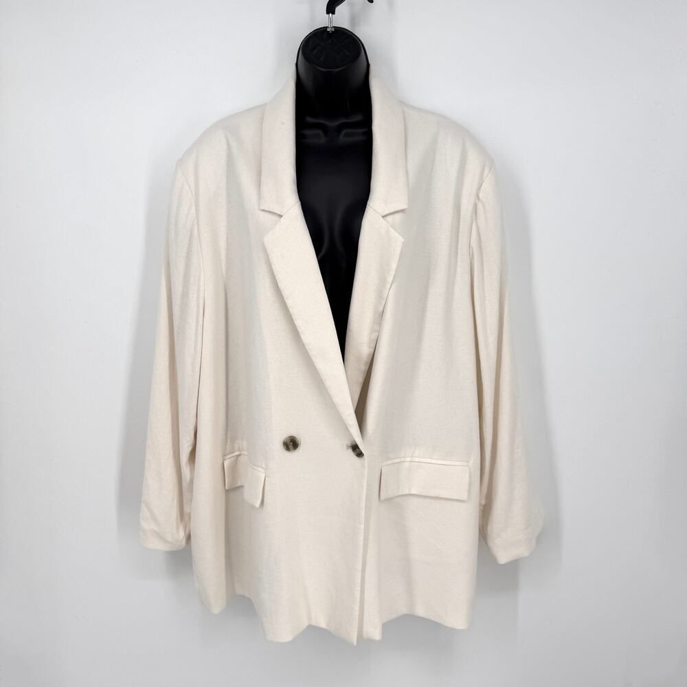 Old Navy NEW Linen Blend Double-Breasted Blazer Womens Sz XXL Cream Lined Career